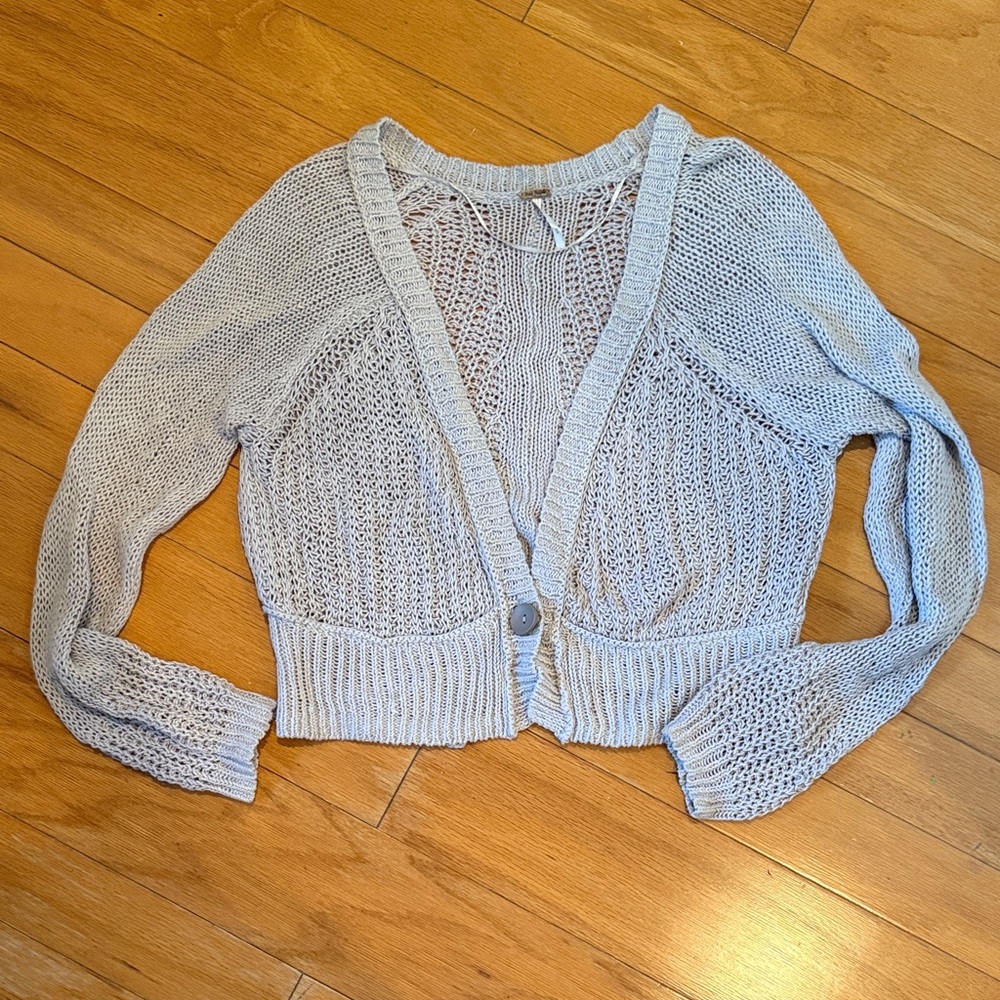 Free People Light Gray Open-Knit Cardigan